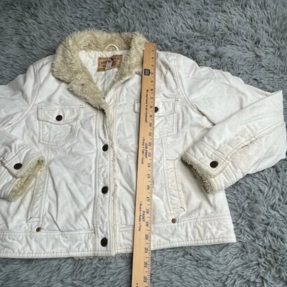 Aeropostale Jacket Womens XL Corduroy White Faux Fur Trim Pockets Button Up - Picture 5 of 6